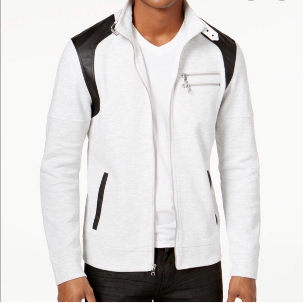 New with Tags. Men's Fire Knit Moto Jacket, Created for Macy's Grey